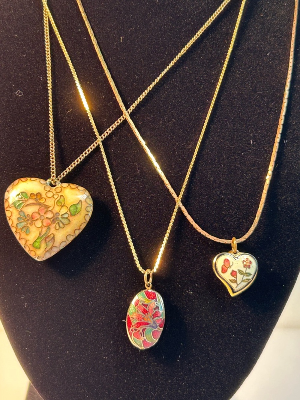 Gold-Tone Heart & Floral Cloisonné Necklace - Multicolor 3 necklaces